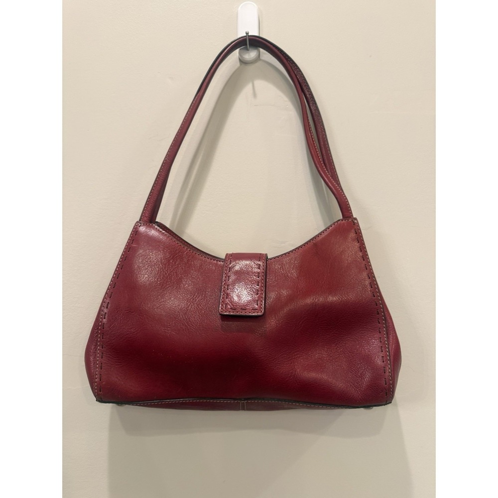 Vintage Fossil Red Shoulder Double Strap Leather Handbag VGC Rare